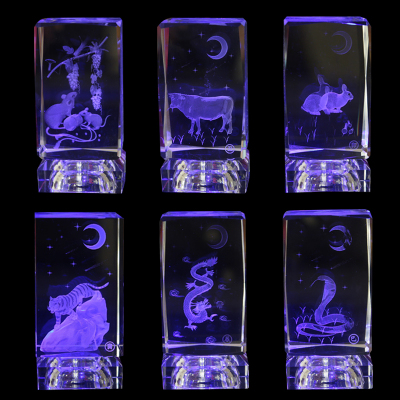 【欧贝定制】3D水晶内雕立体十二生肖摆件可刻字内雕水晶送男女朋友生日礼物