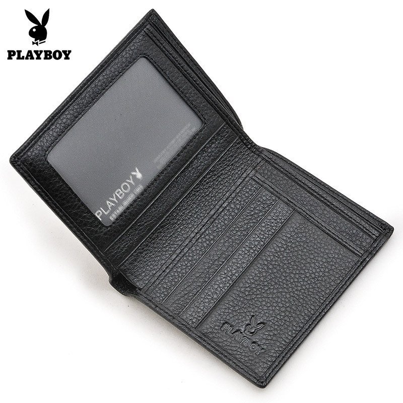 花花公子(playboy)几何图案两折短款黑色票夹 男士优雅钱包 软牛皮