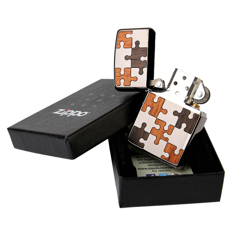 芝宝zippo打火机 黑冰镶嵌实木双面雕刻 150bk 爱的拼图