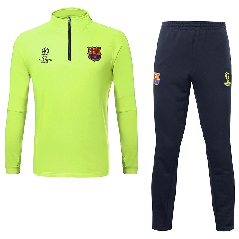 欧冠15-16运动秋冬季长袖足球训练服巴萨荧光绿套装队服足球服运动服