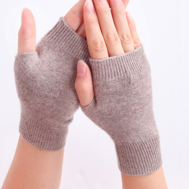 羊毛绒半指短手套男女冬可爱半指情侣露指保暖小手套触控打字淑女