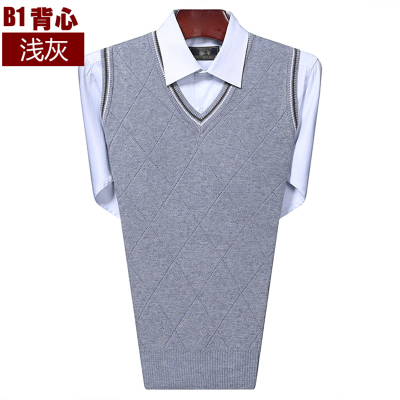 新款秋冬季中年男士毛织背心针织衫男爸爸装毛衣男春秋薄套头V领老人马甲男