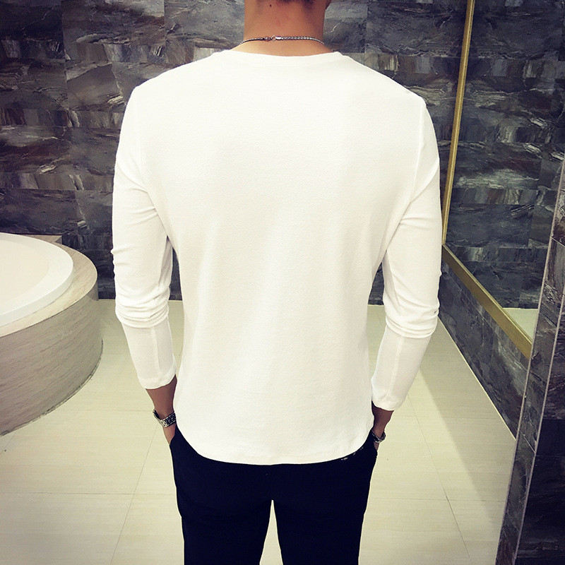 魅言魅语秋季白色t恤男薄款韩版修身长袖t潮流个性青年学生外穿潮男