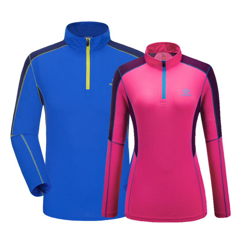 户外运动情侣款半开衫长袖速干衣男弹力面料上衣女