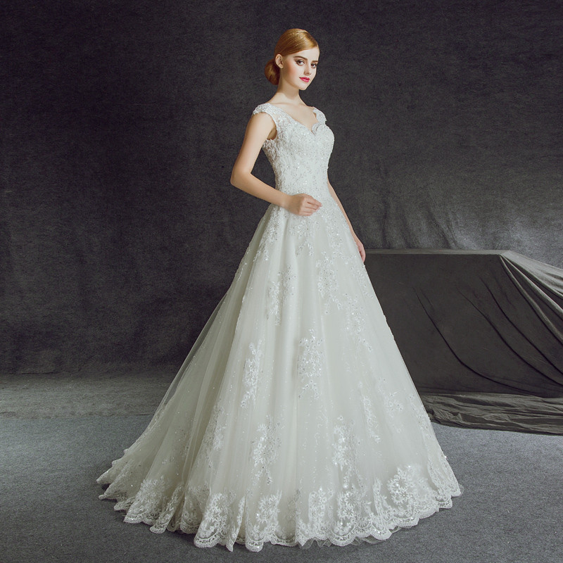 2016夏季新款a字裙双肩时尚简约齐地婚纱