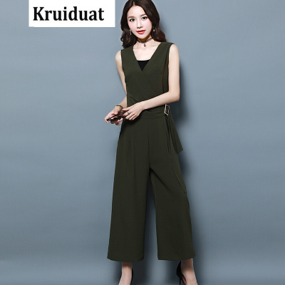 Kruidvat2017新款两件套装无袖上衣阔腿裤配胸衣时尚修身套装