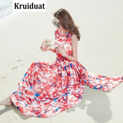 Kruidvat波西米亚雪纺修身显瘦沙滩海边度假连衣裙Q002
