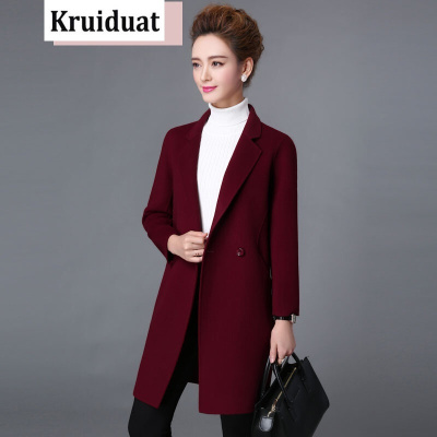 奈琴尔2017秋冬新款手工欧美双面羊毛绒大衣女中长款显瘦毛呢外套女K18