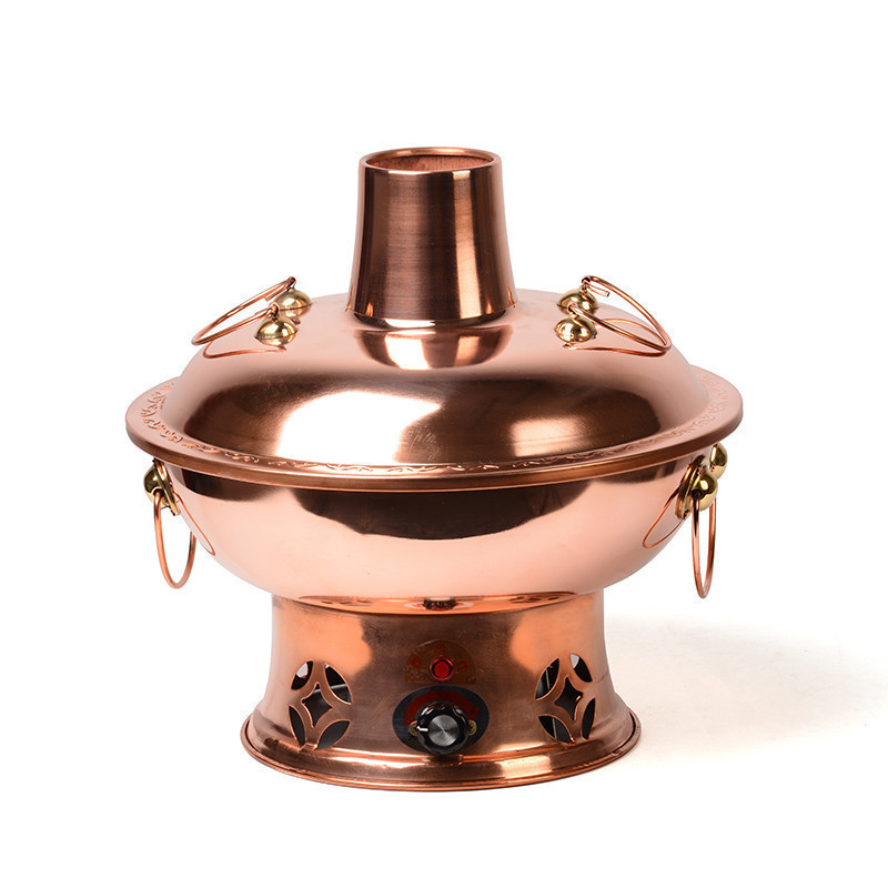 铜壹号加厚紫铜电碳两用纯铜火锅 涮肉木炭暖铜锅 鸳鸯插电铜火锅