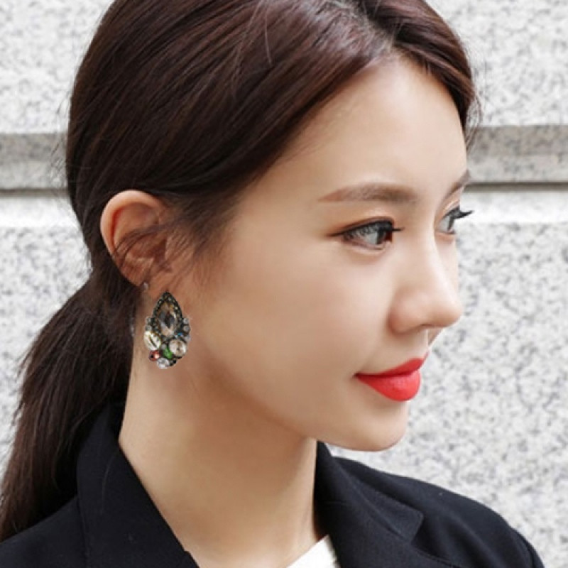 女韩版时尚夸张欧美复古水晶花朵大耳环日韩配饰装饰品送女朋友老婆