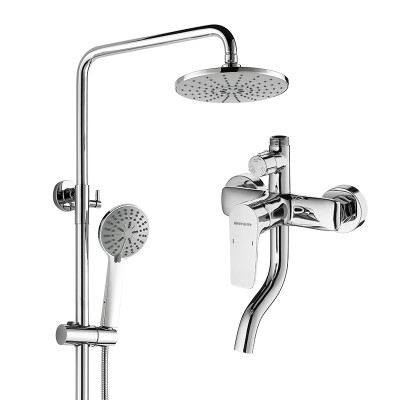 日丰卫浴 淋浴花洒套装全铜龙头混水阀明装增压挂墙式带升降花洒