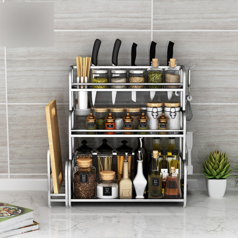 不锈钢厨房置物架收纳用品用具2层厨具刀架壁挂调味品调料架子生活日