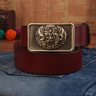 赫泽琼斯HEZZJONES男士腰带复古纯铜扣皮带进口纯牛皮真皮腰带个性时尚牛仔裤皮带潮男夜店腰带红棕色
