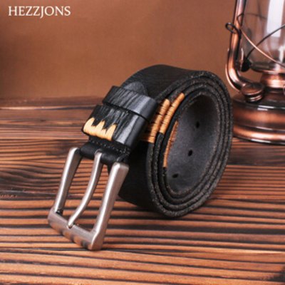 赫泽琼斯HEZZJONS皮带男真皮腰带复古青年牛仔裤皮带中年休闲百搭针扣皮带纯牛皮手工腰带黑色