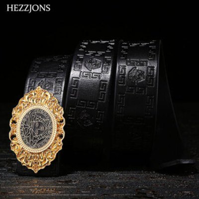 赫泽琼斯HEZZJONS皮带男真皮腰带纯铜扣美人头裤腰带头层牛皮真皮百搭皮带青年休闲裤皮带黑色+金扣