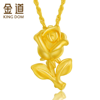 金道黄金吊坠心中玫瑰3D硬金 吊坠玫瑰项链女款