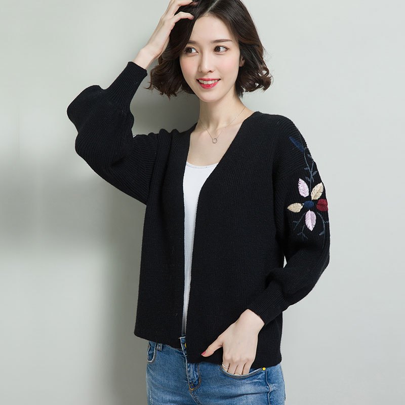 绣花毛衣少女文艺2017新款韩版针织外套女短款款开衫春季名媛