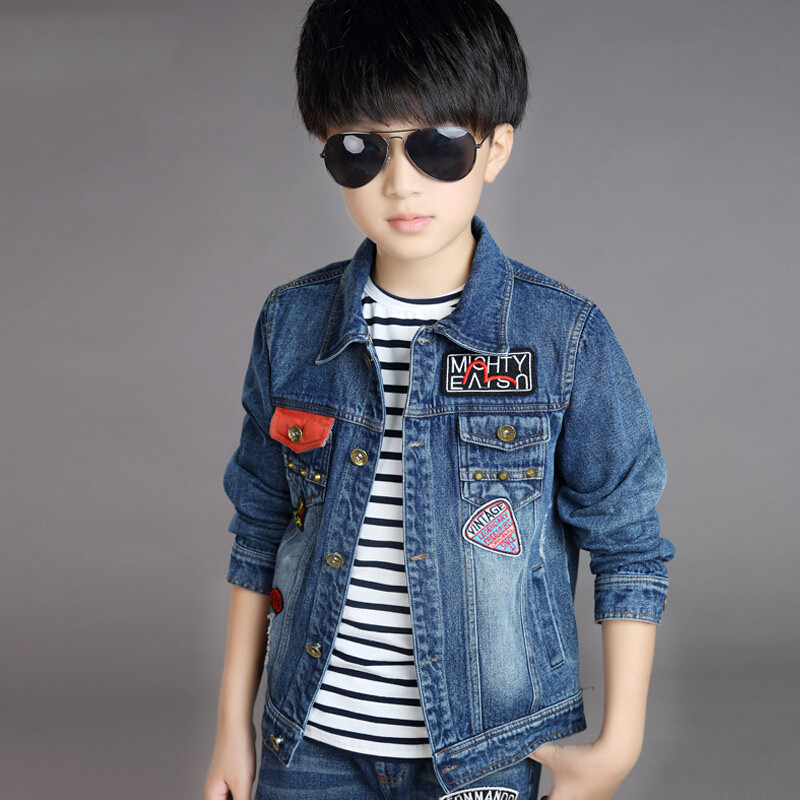 opzc6男童牛仔外套新款9春秋装5韩版中大童上衣儿童8薄款夹克12岁蓝色