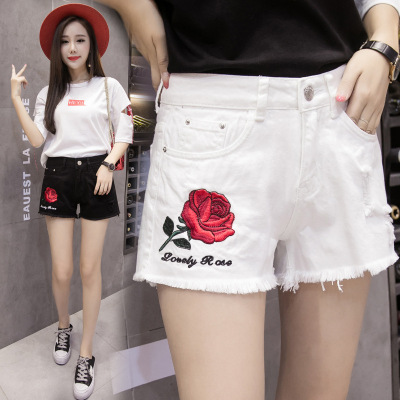 薇侣2017短裤女春夏季新款裤子韩版百搭热裤毛边黑色牛仔短裤夏1664