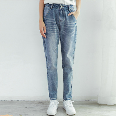薇侣2017新品秋季新款韩版宽松牛仔长裤高腰破洞牛仔裤乞丐裤潮