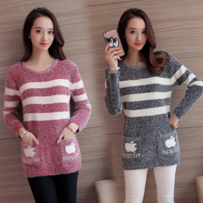 薇侣2017新品毛衣女秋冬女装套头T恤女长袖中长款加厚针织衫