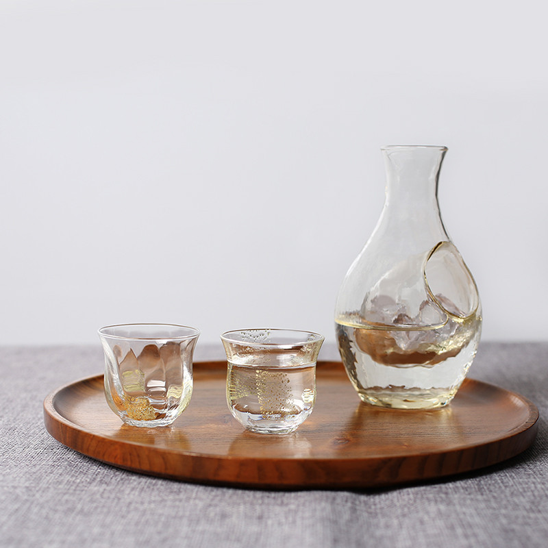 日本津轻琉璃玻璃杯 金箔镶入酒杯功夫茶具品茗杯日式清酒杯子 玉兰