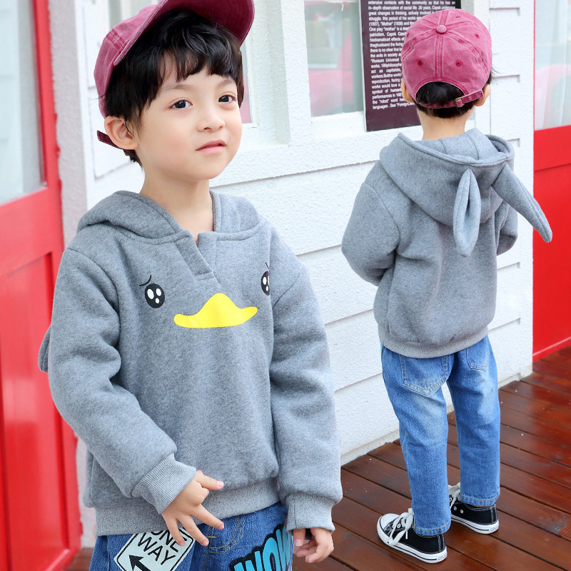 娉语男童卫衣加绒加厚秋冬2018新款韩版儿童连帽套头衫中小童宝宝上衣