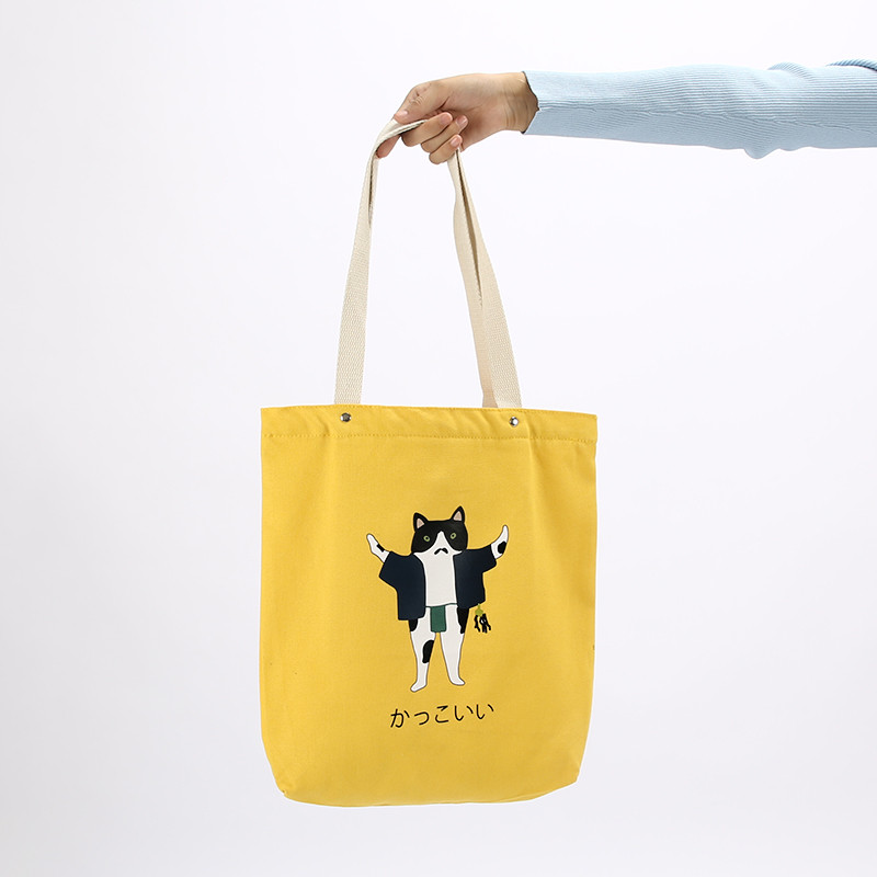 封后韩国个性曲奇猫武士猫卡通帆布包单肩包女手提包环保购物袋 拉链