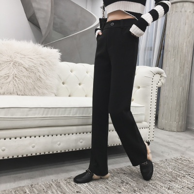 珂依舍2017秋装新款新款秋季加厚宽松拖地长裤显瘦西裤直筒裤休闲裤黑色西装裤子