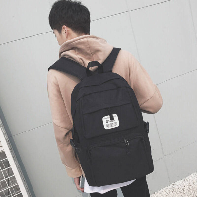 2017新款简约时尚韩版双肩包男时尚潮流青年电脑包日韩潮旅行大背包高中生书包帆布反光条黑