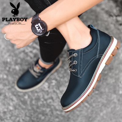 花花公子男鞋商务鞋休闲鞋子男士韩版2017秋季新款青年黑色皮鞋潮