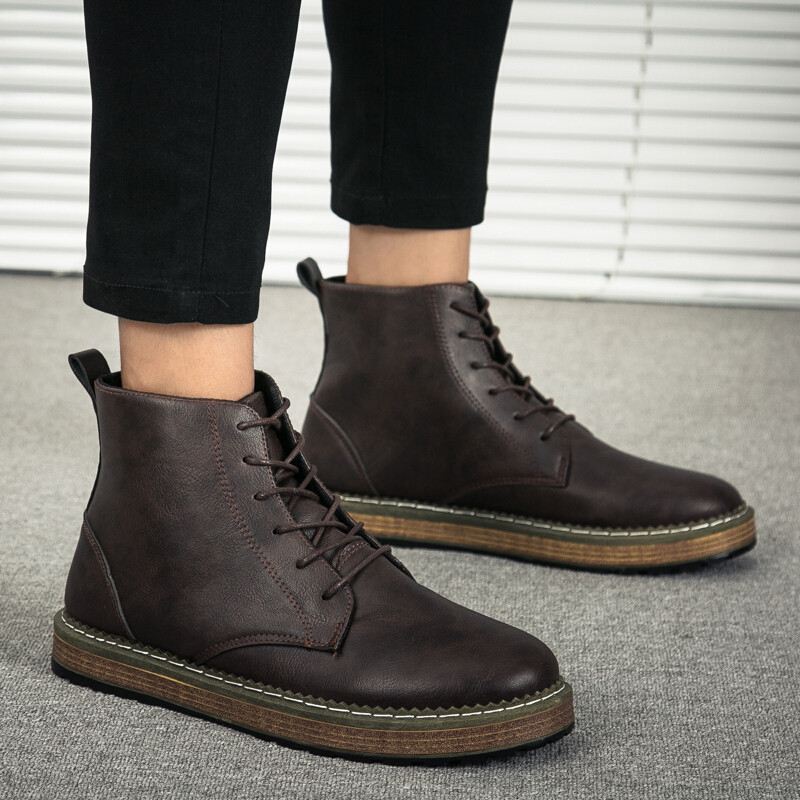 路蒙卡帝墨季新款男鞋马丁靴短靴男复古工装大头皮靴百搭潮流英伦