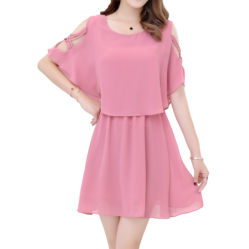 902新款裙子女2017新款夏季韩版时尚显瘦小清新气质露肩雪纺连衣裙a字