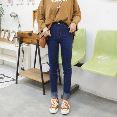 902新款2017早秋新款韩版修身毛须边流苏弹力牛仔小脚裤女学生长裤潮定制