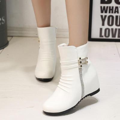 902新款内增高短靴女秋冬季学生加绒棉鞋平底坡跟马丁靴女靴子白色雪地靴定制