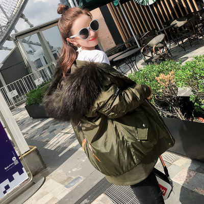 顺崇2017冬季大毛领羽绒服女刺绣镰刀锤子韩版棉衣外套