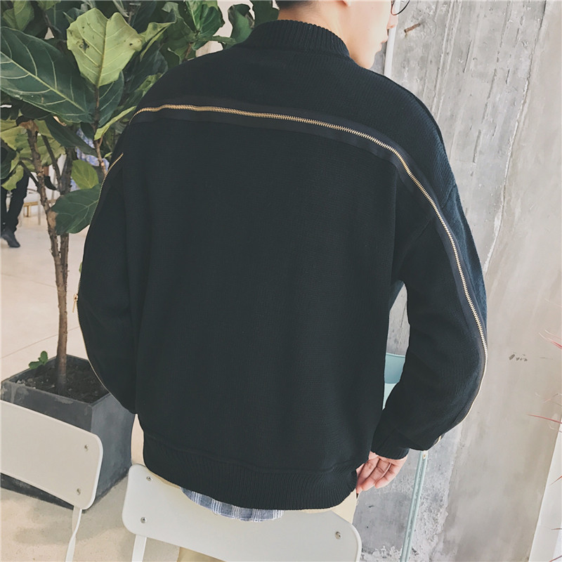 特价2017秋冬新款个性拉链设计纯色韩版圆领