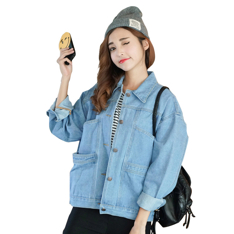 qma新款牛仔外套女春秋夏短款宽松韩版学生bf百搭大口袋长袖牛仔衣短