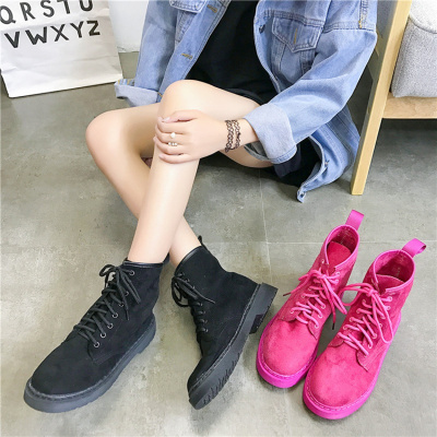 qma新款马丁靴女2017秋冬季新款短筒韩版平底单靴磨砂工装靴机车短靴子潮定制