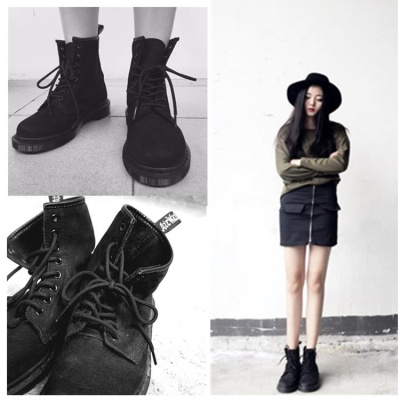 qma新款马丁靴女英伦风平底黑色磨砂欧美复古学生秋冬男情侣短靴8孔定制