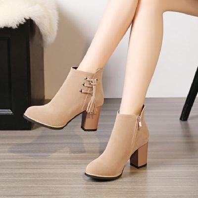 bw9新款流苏靴短靴女粗跟2017秋冬新款百搭学生复古马丁靴女英伦风高跟鞋定制