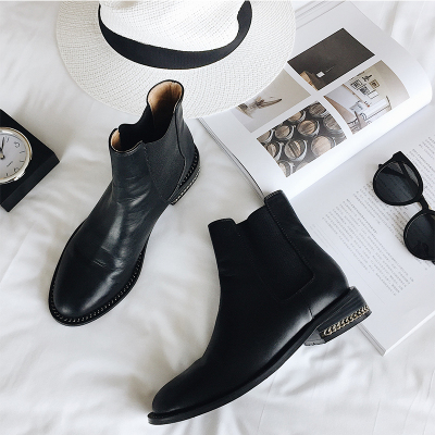 qma新款林珊珊2017秋装新款粗跟短靴女百搭厚底马丁靴圆头英伦风定制