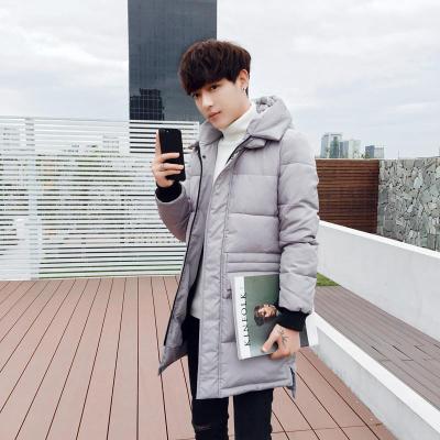 2017新款2017冬季纯色棉衣男士中长款连帽棉袄韩版修身加厚冬装棉服外套潮