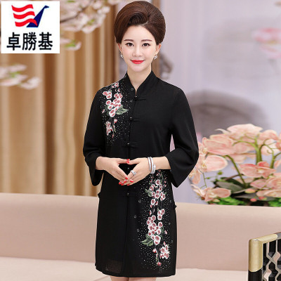 卓勝基中老年两件套40-50岁宽松大码蕾丝中年女装时尚套装妈妈装连衣裙