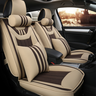 汽车座套全亚麻四季通用车套帝豪GSGL博越现代ix35ix25朗动专用坐套米色-豪华版传祺GS4GS5海马S5骑士S
