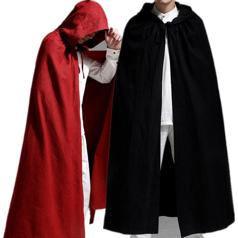 中国风棉麻加绒男女宽松古法师巫师长款带帽斗篷风衣外套上衣外披
