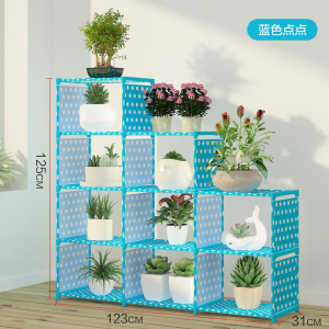 家时光 简易置物架花架子落地室内多层折叠花架阳台客厅多肉花盆架简约现代多用置物架 三排蓝色点点