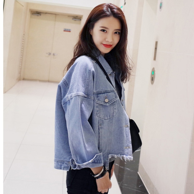 热销2017复古牛仔外套女宽松大码bf夹克下摆流苏毛边牛仔衣百搭学生短