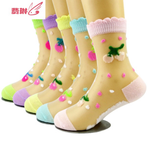 5双装 夏薄款水晶冰丝儿童袜子透气女童丝袜花边袜1-3-6-10岁 费琳