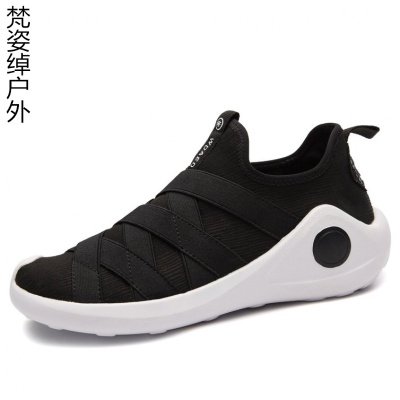 韩版飞织运动篮球鞋黑色套脚懒人男鞋潮流透气厚底休闲跑步男鞋